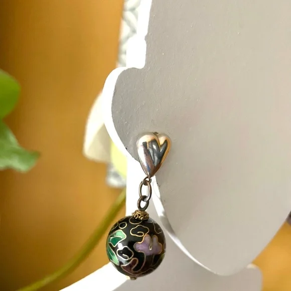 Black cloisonné Rounds, Masha Archer designer earrings